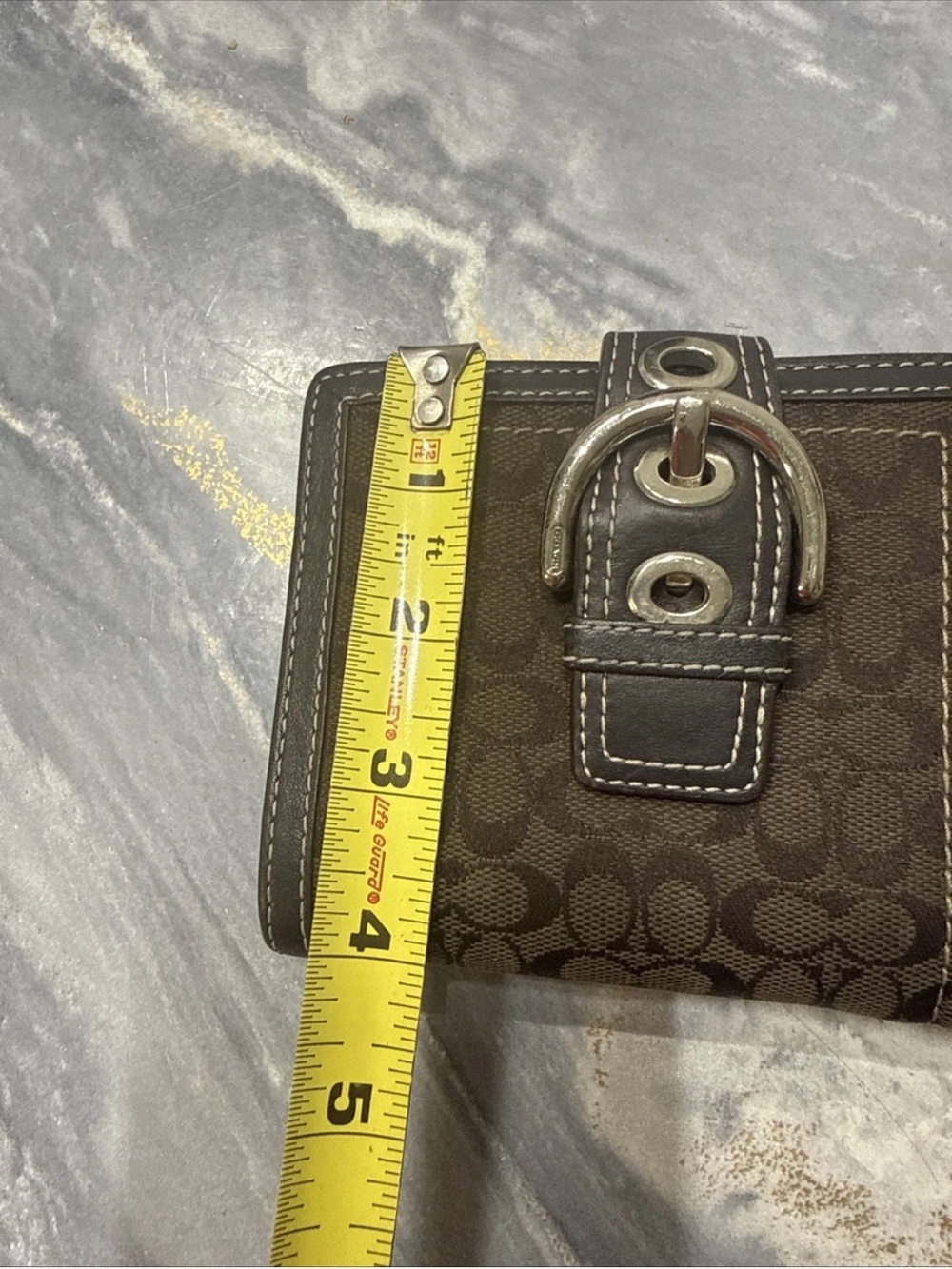 Coach Y2K Dark Brown Signature Canvas Soho Silver Tone Buckle Small Mini Wallet - Picture 2 of 14
